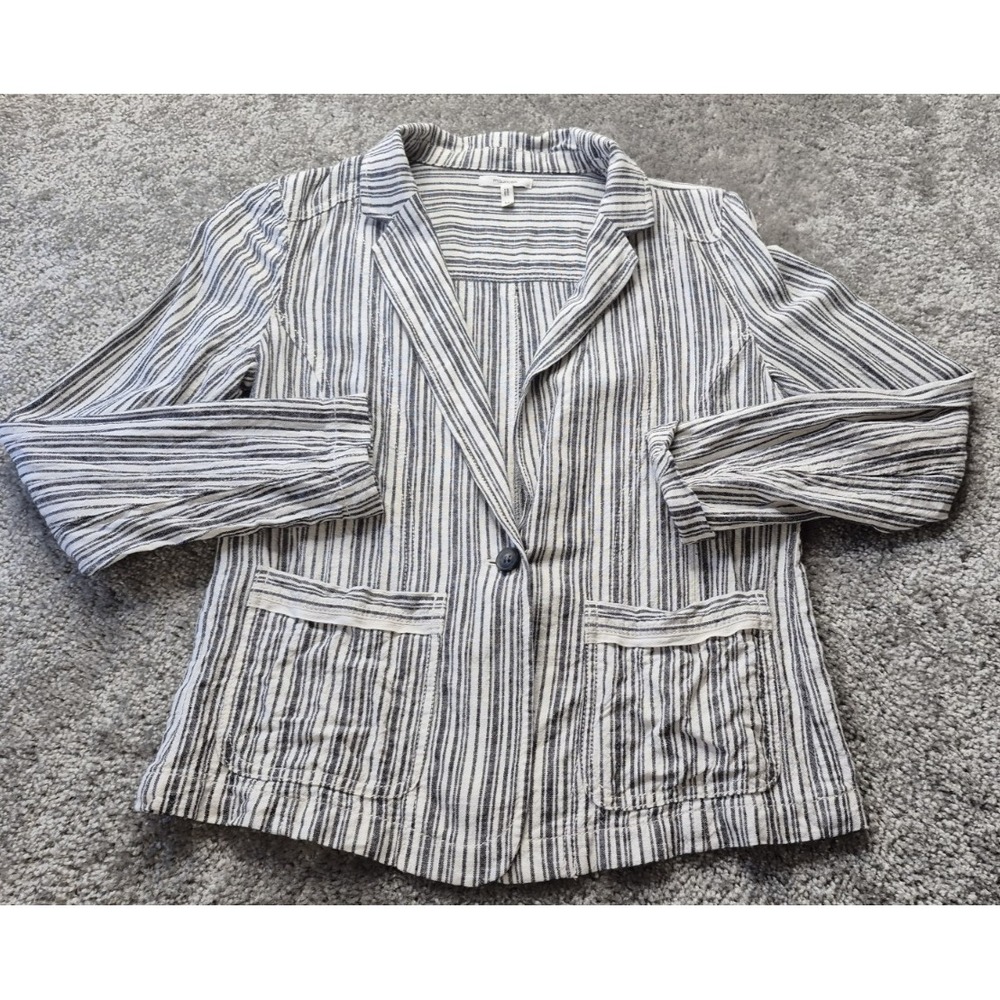 Maurices Blazer Jacket Women's‎ Medium White Black Striped Linen Blend  Pockets
